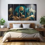 The Castle Decor Golden Deer Wall Painting for Living Room, Bedroom, Hotels - Big Size Wooden Framed 27x48 Stunning Wall Art for Home Decoration, Perfect Wall Decor for Living Rooms and Bedrooms.