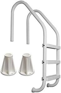 SAFTRON 3 Step High Impact Polymer Finish Inground Pool Ladder, White & Polymer 6 in Pool Handrails and Ladders Surface Mounting Base, White (2 Pack)