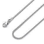 FOSIR Mens Round Box Chain, Stainless Steel Chain Necklace for Women Men, 2/3/4mm Wide, 18/20/22/24/26/30 Inch