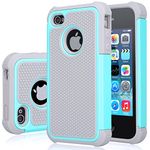 Jeylly iPhone 4S Case, iPhone 4 Cover, Shock-Absorbing Hard Plastic Outer + Rubber Silicone Inner Scratch Defender Bumper Rugged Hard Case Cover for Apple iPhone 4/4S, Turquoise/Gray