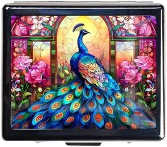 Silver Vintage Pill Box 7 Day Metal Pill Box with Mirror and 8 Compartments Cute Travel Pill Organizer for Purse (Peacock)
