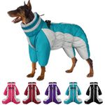 SUNFURA Four Legged Dog Coat Warm Fleece Dog Jacket, Reflective Turtleneck Dog Winter Coats with Harness, Windproof Waterproof Full Body Puffer Dog Snowsuit Snow Jackets for Small Medium Large Dogs