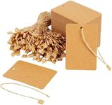 Juvale 200-Pack Kraft Paper Gift Tags with Jute Twine String, Large Blank Merchandise Price Labels 2.4 x 3.5, Bulk Brown Hang Tags for Wedding, Birthday, Holiday, Party Favor, Art and Craft Wrapping