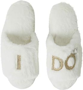 Dearfoams Women's Bride and Bridesmaid Gifts I Do Crew Matching Bridal Slippers for Wedding and Bachelorette Party, Bride "I Do", Medium