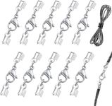 Dhruv Crafts Lobster Clasps for Jewellery Making, 10 Pcs Silver Stainless Steel Lobster Claw Clasps with Cord Ends Cord End Cap 50 Pcs with 1M Leather Cord 2MM for Necklace Bracelet DIY Craft