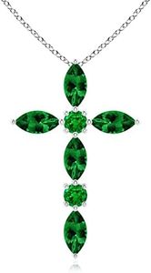 Angara Marquise and Round Emerald Cross Pendant in 14K White Gold