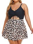 Summer Mae Women's Plus Size One Piece Swim Dress Floral Cutout Swimsuits V-Neck Bathing Suit with Skirt Leopard Ocelot 22 Plus