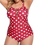 Yonique Women Plus Size One Piece Swimsuits Tummy Control Bathing Suits Vintage Swimwear, Red & White Dots, 26 Plus