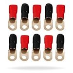 InstallGear 1/0 Gauge AWG Crimp Ring Terminals Connectors - 10-Pack (5 Positive, 5 Negative)