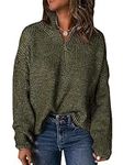 Famulily Women Long Sleeve Sweater Ladies Oversized Half Zip Pullover Sweatshirt Y2K Cozy Knitted Sweater Trendy Fall Clothes Army Green XL