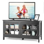 CASART TV Console Table for TVs up to 50”, 3 Tier TV Stand Cabinets with 2 Glass Doors, Wooden Entertainment Center for Living Room Bedroom Office (Black)