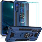 Ytaland for ZTE Blade A5 2020 Case,with 2 x Tempered Glass Screen Protector. (3 in 1) Shockproof Bumper Defender Protective Phone Cover with Ring Kickstand (Blue)