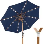 Best Choice Products 10ft Solar Market Patio Umbrella w/Woodgrain Pattern Pole, LED Lights, Tilt & Crank – Outdoor Sun Shade for Backyard Table, Deck, Poolside – Navy Blue