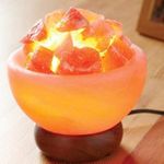 Malowal Himalayan Rock Salt Lamp with Wooden Base and an Extra Bulb for Positive Energy, Vastu, Fengshui, Healing, Peace, Harmony, Purification (Fire Bowl)