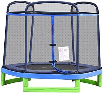 Outsunny 84.75" Kids Trampoline 7 FT Indoor Outdoor Trampolines with Safety Net Enclosure Built-in Zipper Padded Covering, for Boys and Girls, Blue