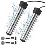 Immersion Water Heater 2Pack, Portable Electric 304 Stainless Heaters with Guard Cover - LCD Thermometer for above Ground Inflatable Pool Tub Buckets Motorhome Camping Outdoor