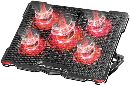 AICHESON Laptop Fan Cooling Pad for 15.6-17.3 Inch Laptops, 5 Cooler Fans with Red Lights Computer Desk Cooling Stand Chiller Mat, S035RED