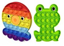 WISHKEY Silicone Set of 2 Cute Frog & Octopus Shaped Printed Colorful Push Pop It Bubble Sensory Fidget Stress Relief Anti-Anxiety Relaxing Toy for Kids and Adults(Pack of 2, Multicolor)