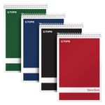 TOPS Notepads, Steno Books, 6" x 9", Gregg Rule, Assorted Color Covers, 80 Sheets, 4 Pack, for Home, School, Office