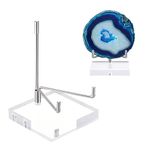 Hipiwe Clear Acrylic Display Stand Holder with Adjustable Metal Arms Display Easel Stands for Gemstones Fossils Minerals Agate Slabs Plates Crystals Saucers Collectibles, 3.1x3.1x4.9 inch