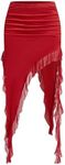 OYOANGLE Women's Ruffle Trim Asymmetrical Low Waisted Long Skirts Summer Party Going Out Skirt Red Small