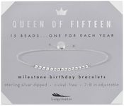 Lucky Feather Quinceanera Gifts for 15 Year Olds ; 15th Birthday Bracelet with 15 14K Sterling Silver Dipped Beads Marking Each Year on Adjustable Cord (silver-plated-base)