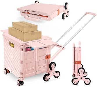 Foldable Utility Cart with Stair Climbing Wheels,Collapsible Rolling Crate with Magnetic Lid Telescopic Cover,Adjustable Telescoping Handle,360° Rotate Wheel Hand Cart for Teacher Shopping Moving
