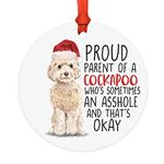 Andaz Press Round MDF Natural Wood Christmas Tree Ornament Dog Lover's Gift, Proud Parent of a Champagne Tan Cockapoo, Watercolor, 1-Pack, Pet Animal Birthday Gift for Him Her Dog Mom Family