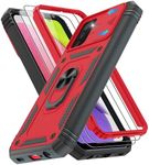 for Samsung Galaxy-A03S-Phone Case with 2PCS Screen Protector, Build in 360° Rotating Ring Kickstand, Military Grade Protective Case for Galaxy AO3S Phone, Red+Black