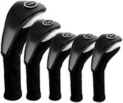 Andux 5pcs/Set PU Golf Wood Club Head Covers 460cc Driver Covers with Long Neck Black