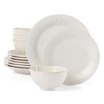 Lenox 870010 French Perle Groove 12-Piece Plate & Bowl Dinnerware Set