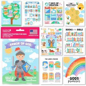 Hadley Designs Sunday School Decorations For Classroom -9 Bible Posters for Kids, 10 Commandments for Kids, Books of the Bible Poster, Fruit of the Spirit, Pastel Christian Posters for Classroom