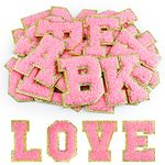 Morcheiong 26Pcs Self Adhesive Chenille Letter Patches A to Z, Chenille Letters for DIY Clothing, Fabric, Shoes, Bags (Rose Red)