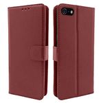 Pikkme Flip Case Leather Finish | Inside TPU with Card Pockets | Wallet Stand and Shock Proof | Magnetic Closing | Complete Protection Flip Cover for iPhone 5 / 5s / Se (Brown)