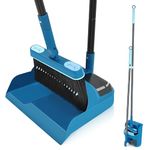 JEHONN Long Handled Dustpan and Brush Set, 138CM Swivel Broom, Upright Foldable Dust Pan with Comb Teeth for Home Kitchen Lobby Indoor Floor Cleaning (Blue)