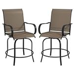 Outsunny Outdoor Bar Stools Set of 2 with Armrests, 360° Swivel Bar Height Patio Chairs with Mesh Fabric, Steel Frame Dining Chairs, for Balcony, Poolside, Backyard, Brown