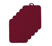 VEIKERY Oven Pot Holder with Pocket 100% Cotton Heat Resistant Coaster Potholder Kitchen Hot Pad Oven Mitts for Cooking and Baking Square 7"x9" … (Burgundy red, 5)