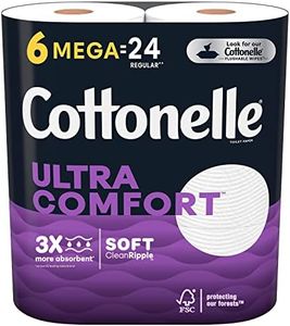 Cottonelle Ultra ComfortCare Toilet Paper, 6 Mega Rolls, Soft Bath Tissue (6 Mega Rolls = 24 Regular Rolls)