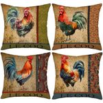 Asminifor Throw Pillow Covers Vintage Farmhouse Rooster Decorative Throw Pillow Case Cushion Cover Set of 4 Watercolor Chicken Pillowcase Home Office 18" x 18" (Farm Le Coq)