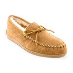 Minnetonka Men's Sheepskin Hardsole Moccasin Slippers, Tan, 10