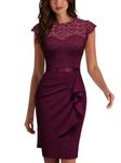 MIUSOL Women's Vintage Lace Cap Sleeve Cocktail Party Formal Wedding Guest Work Bodycon Dress (Medium, Burgundy)