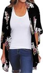 Womens Kimono Cardigans Floral Print Chiffon Beach Cover ups Loose Casual Tops Black Flowers S