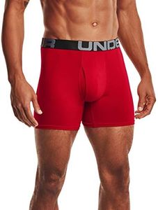 Under Armour Men's UA Charged Cotton 6-inch Boxerjock, Small, Red/Academy (Pack of 3)