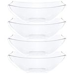 PLASTICPRO Disposable 128 ounce Square Serving Bowls, Party Snack or Salad Bowl, Extra Large Plastic Crystal Clear Pack of 4