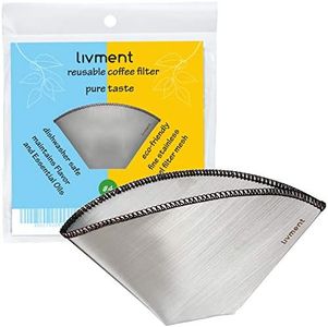 livment Reusable Coffee Filters - Permanent Stainless Steel Filter | Coffee Machine Filter, Over Filter and Hand Filter | Filter Bags for Pure Taste (Size #4)