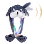 SUNHUITOY Animal Hat Plush Ears Moving Jumping Dress Up Cosplay Party Christmas Holiday Cute Ear Flap Cap for Kids Adults (Grey Husky)