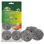 SCRUBIT 6 Pack Stainless Steel Scourers – Steel Wool Scrubber Pad Used for Dishes, Pots, Pans, and Ovens. Easy scouring for Tough Kitchen Cleaning.