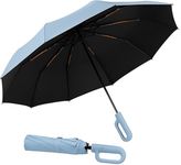 PRANIJ 3-Fold Compact Travel Golf Umbrella with Carabiner Handle | Auto Open-Close 10 Dual Rib Windproof Design | UV Protection Portable Umbrella for Rain/Sun for Car, Travel, Outdoor (Cloud Blue)