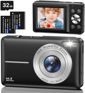 Macchina Fotografica Digitale con Scheda 32GB, 1080P 44MP Fotocamera Digitale Compatta con Zoom Digitale 16X Flash e 2 Batterie, Macchina Fotografica per Bambini, Adulti, Principianti (Nero)