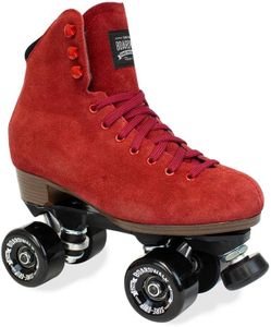 Sure-Grip Boardwalk Unisex Outdoor Roller Skates with Retro Leather Boots and 82A Wheels (Cherry, Mens 7 / Womens 8)